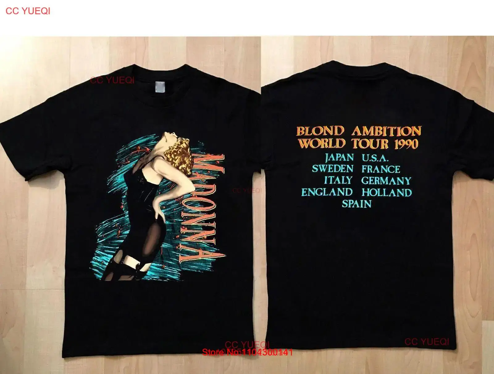 Camiseta Vintage Madonna Blond Ambition World Tour, algodón negro, todas las tallas, manga larga o corta