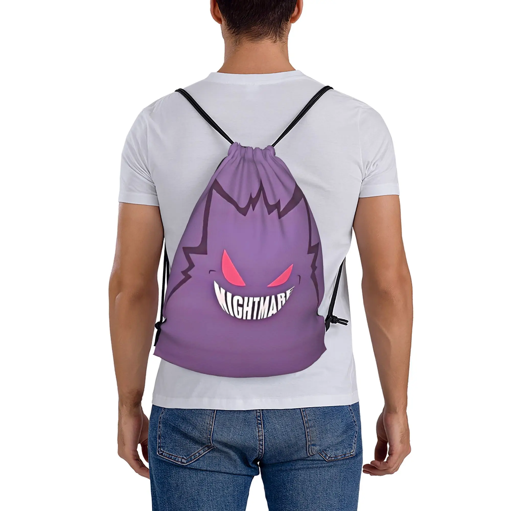 

Спортивные сумки-мешки Gengar 2 Pokemon на шнурке, унисекс, для хранения и организации вещей, с карманами и веревочными завязками