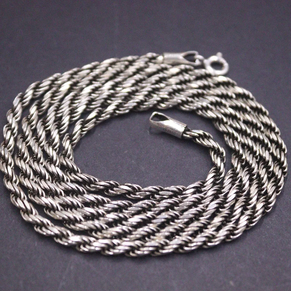 

Pure Solid Sterling Silver 3.1mmW Twist Rope Chain Link Necklace 70cmL