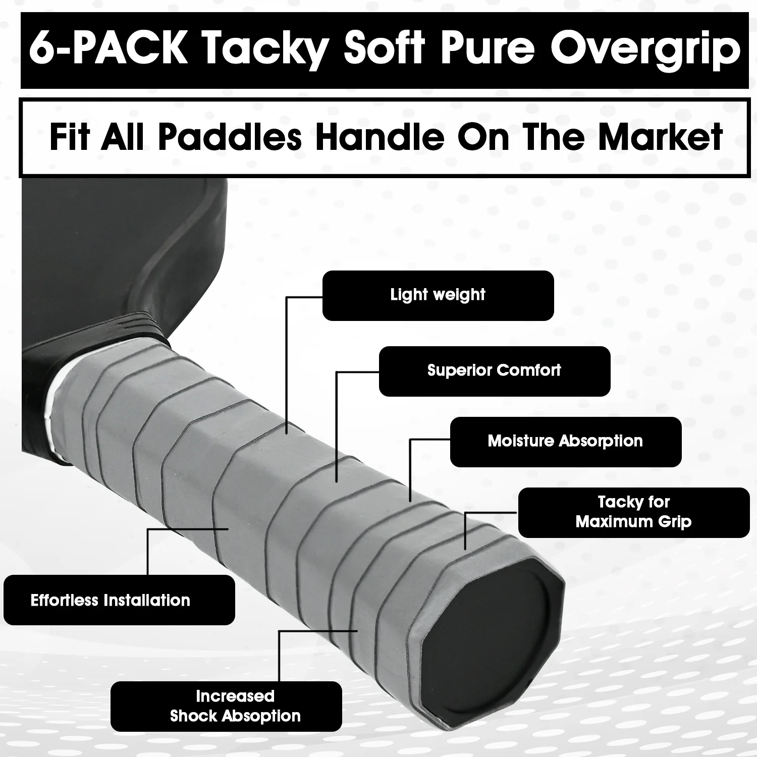AMASPORT 6 Packs Pickleball Overgrip Tape Extra Tacky Grip High Sweat Absorption Anti-Slip Soft Touch Durable Paddle Overgrip