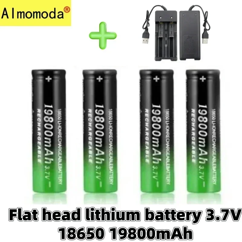 Bestseller Raised 18650rechargeable lithium battery 3.7v19800mAh with charger rechargeable strong light flashlight headlight fan