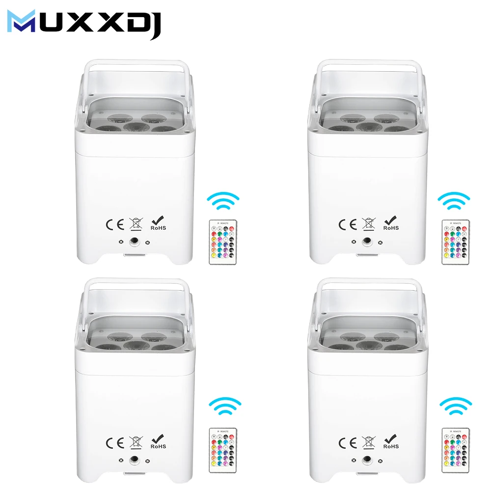 MUXXDJ 4PCS 6x18W RGBWA UV LED Battery Par DMX512 Wireless Wash Wall Light For Party Disco Christmas Uplighting