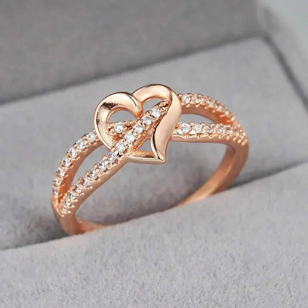 Trend Women Heart Rings with Shiny Cubic Zirconia Wedding Fashion Charming Accessories Engagement Party Jewelry Gift