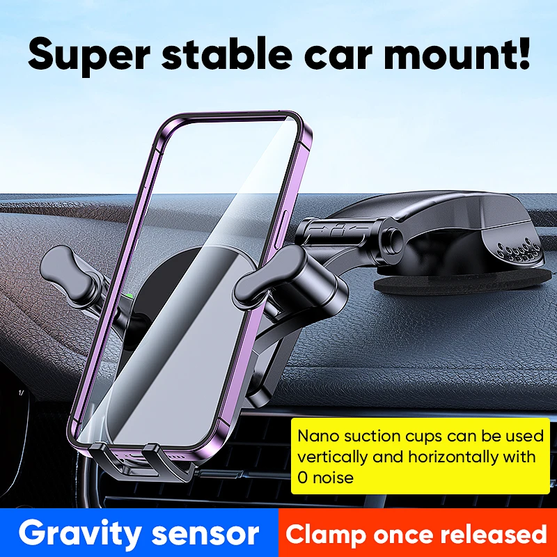 

Rotating Car Phone Holder, Foldable Design with Suction Cup Dashboard Mount - Durable Aluminum Holder All Vehicles
