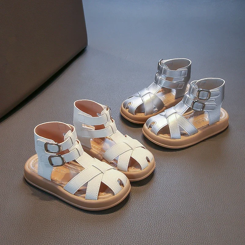 

2025 Summer New Children Roman Sandals for Girls Fashion Korean Style Soft Bottom Anti-slippery Versatile Princess Beach Shoes