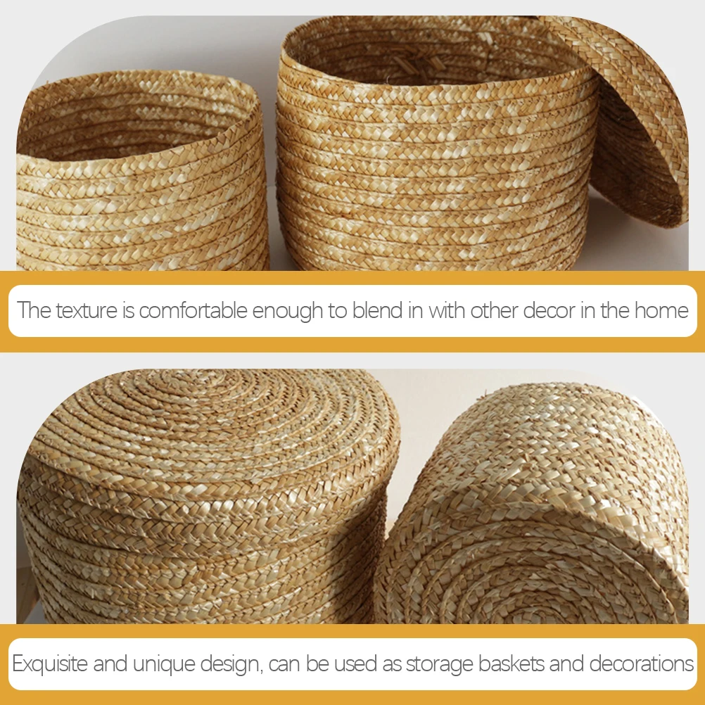 

Large Straw Woven Storage Basket Lid for Snack Fruit Daily Supplies ganization Home Decor Round Container Storage Baskets