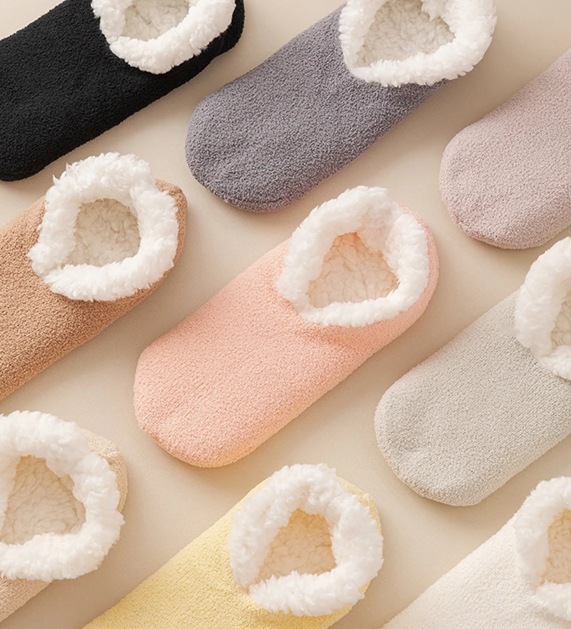 

2025 Autumn Winter Plus Thicken Warm Plush Socks For Women Lamb Wool Snow Socks Non-Slip Silicone Female Home Floor Ankle Socks