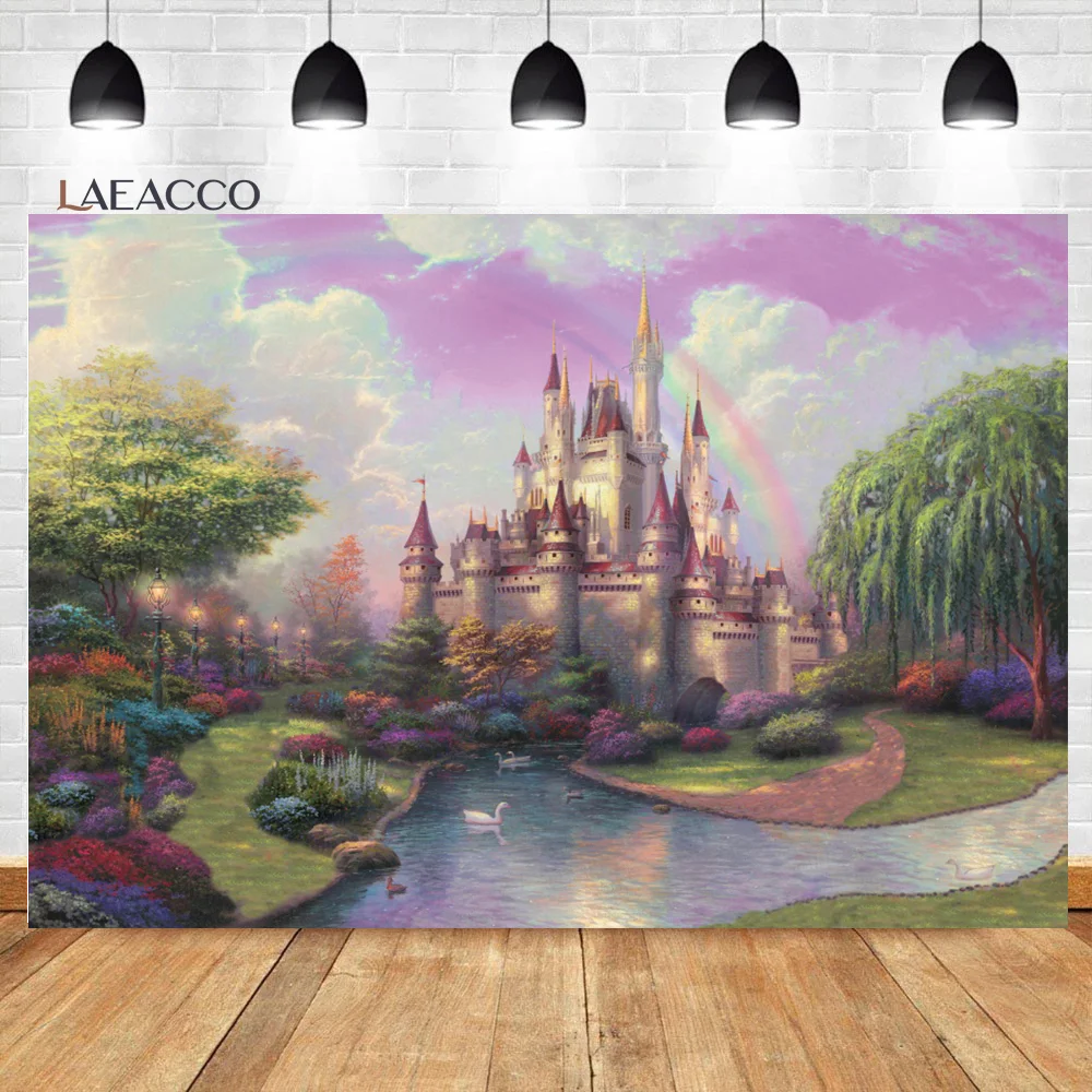 Laeacco-خلفية للتصوير الفوتوغرافي لحديثي الولادة ، خلفية مطبوعة على شكل قلعة ، زهور وردية ، غابة بحرية ، تصوير للأطفال