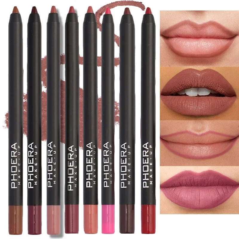 Lápiz Delineador de labios resistente al agua, 12 colores, Sexy, rojo, mate, tinte de contorno, lápiz labial duradero, taza antiadherente,