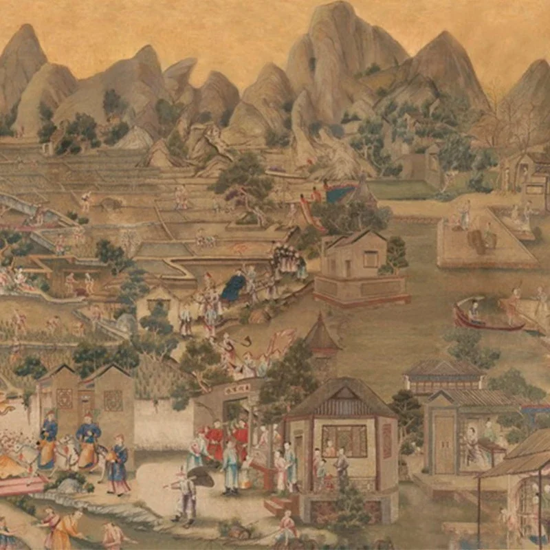 Approximately the same as the Qing Dynasty export wallpaper purely hand-painted Chinese style hand-painted wallpaper