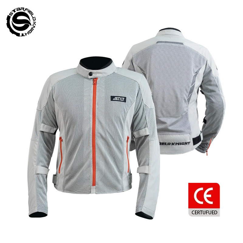 SFK Grey-white Motorcycle Jacket Men's Riding Clothing Spring&Summer Mesh Breathable With CE Protective Armor Gears Accessories