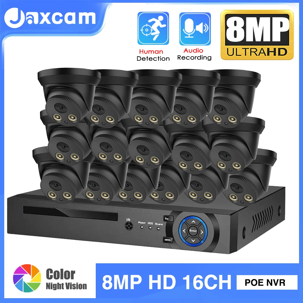 

H.265 16CH 4K 8MP POE Security NVR Camera System Two way Audio Dome Full Color Night Vision Video Surveillance Protection Kit