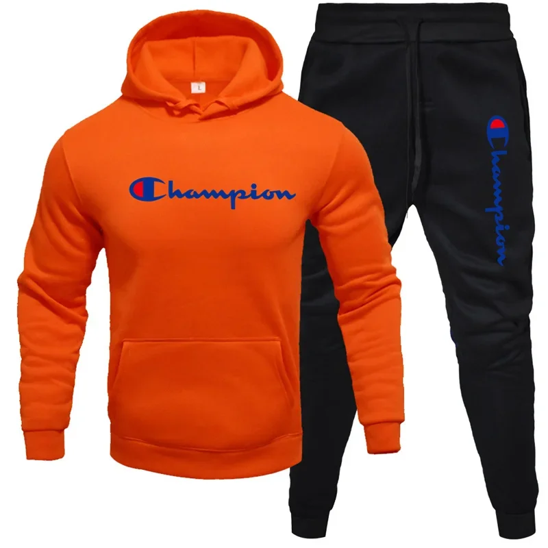 2 peças conjuntos de treino com capuz dos homens crânio marca outono inverno moletom + calças com cordão masculino esporte hoodies correndo roupas