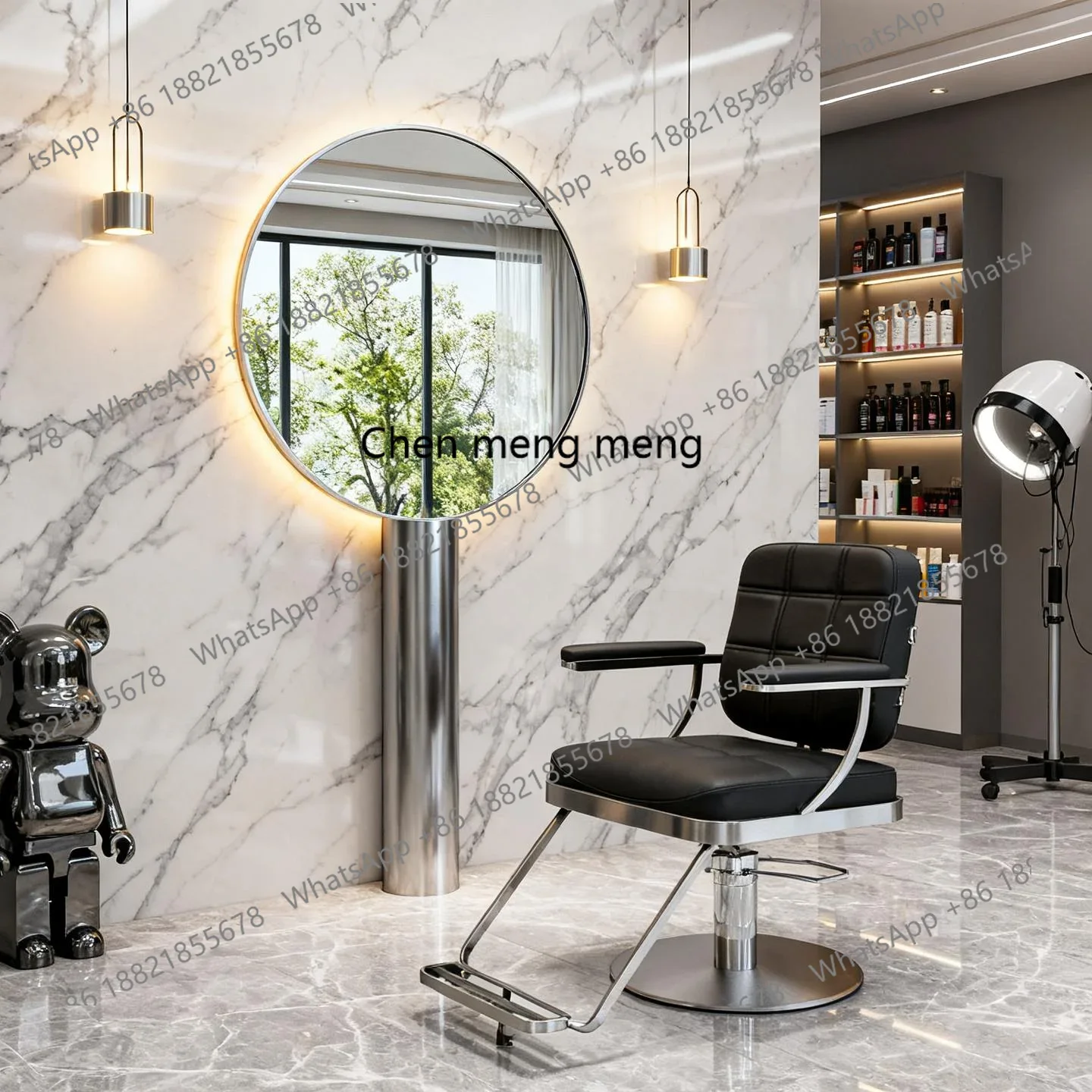 Hot sales Single-sided floor hair salon special stainless steel hair cutting mirror high definition round mirror makeup mirror t