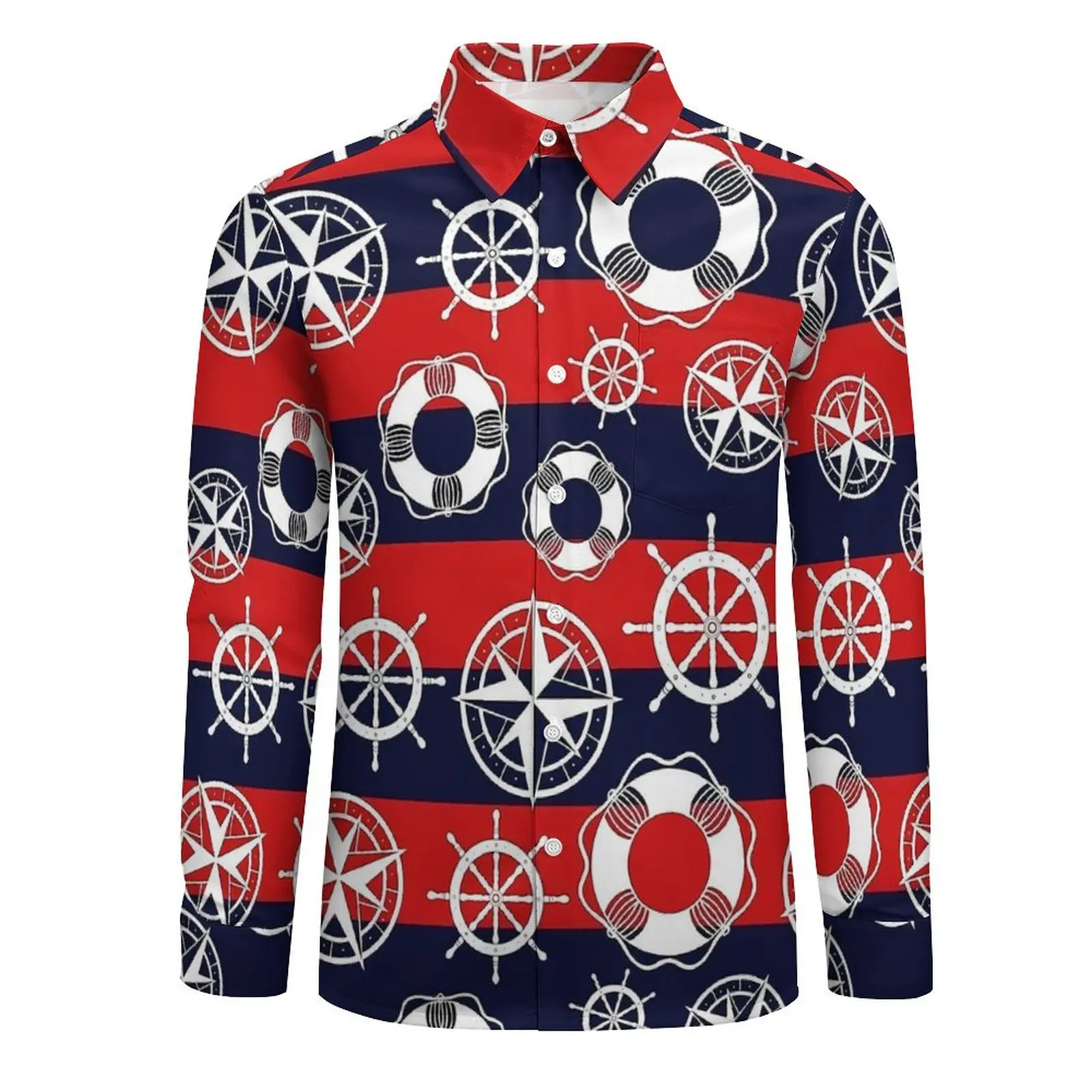 Anchor Casual Shirt Man Nautical Marine Harajuku Shirt Autumn Elegant Blouses Long Sleeve Printed Oversize Top