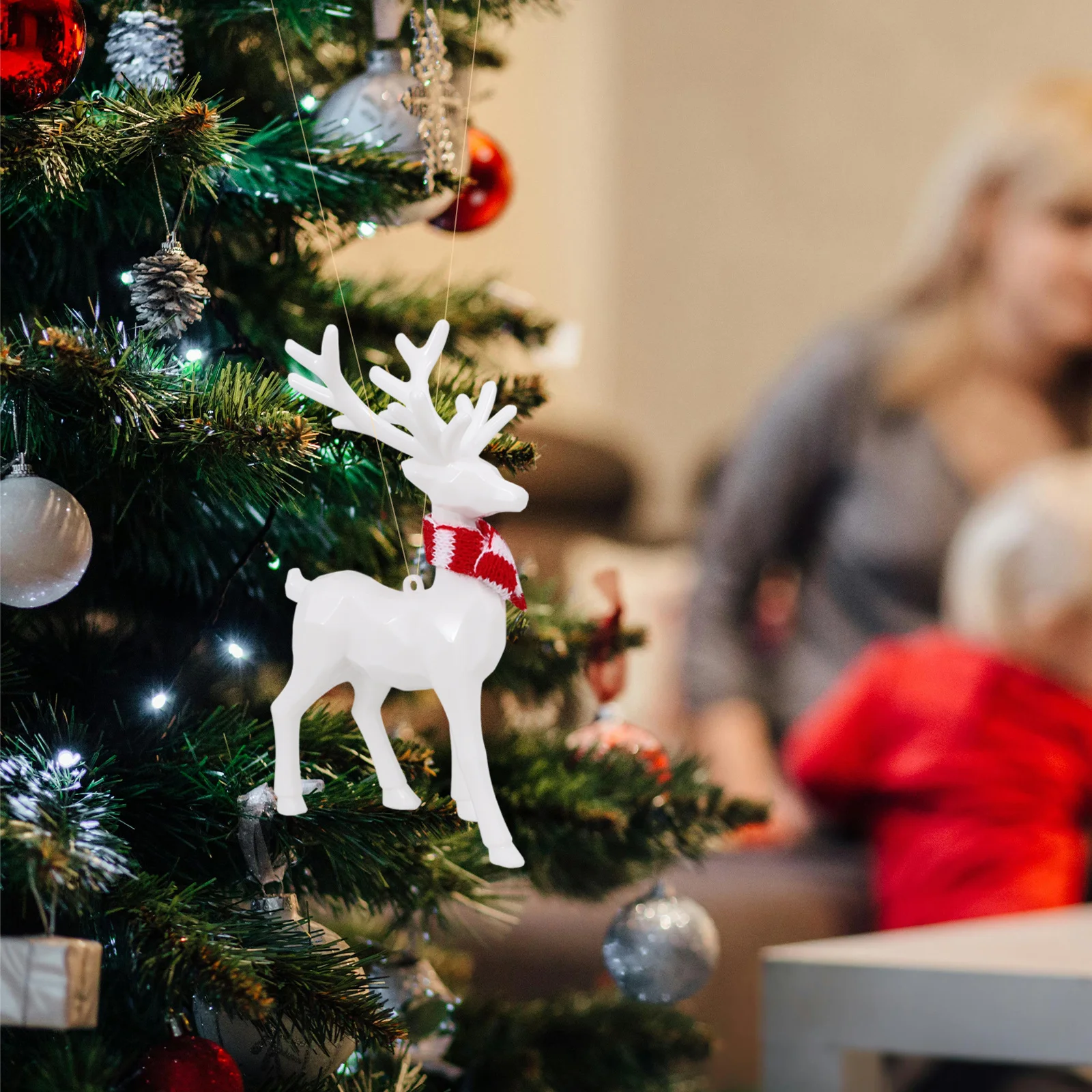 

2Pcs Acrylic Deer Christmas Hanging Ornaments White Reindeer Decor for Fireplace Tree Mantle Holiday Party Decoration