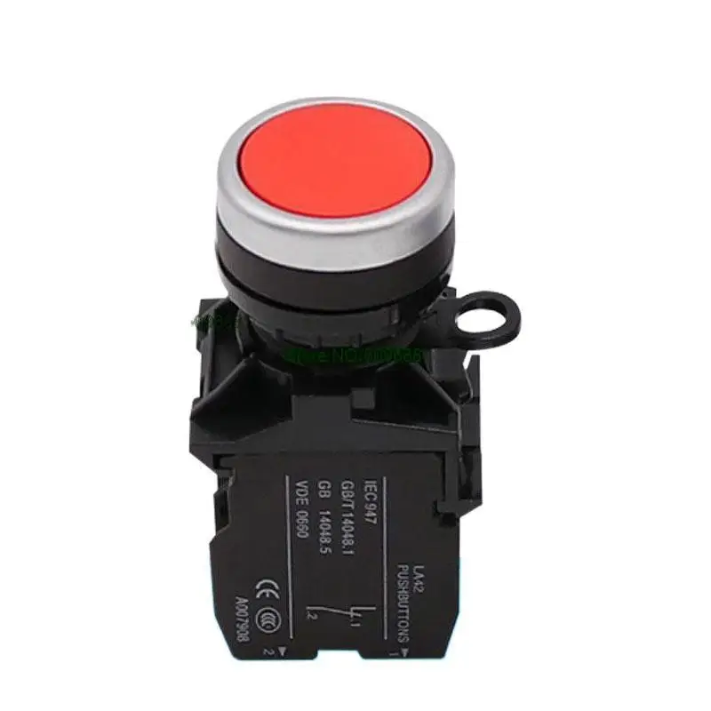 

10PCS LA42-11 Flat Button Momentary Push Button Switch CJK22 Mounting Hole 1NO1NC 22mm Red Green, Yellow Blue White Black