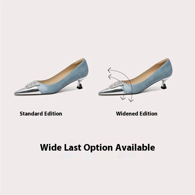 Spring new shallow rhinestone cloth stitching widened single shoes thin high-heeled banquet large size small size women's shoes