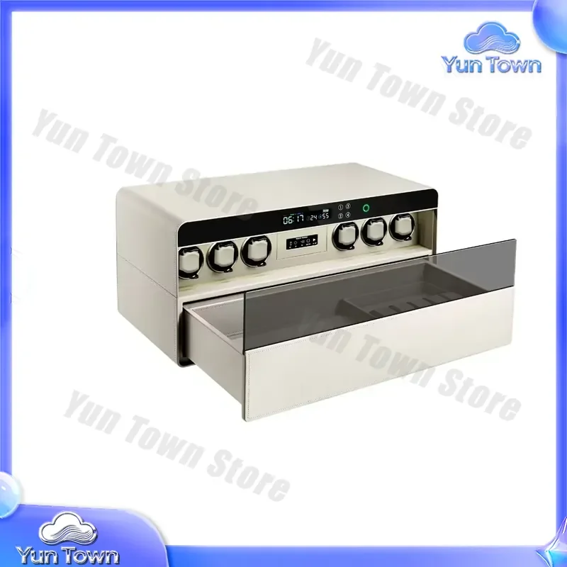 LED Fingerprint Lock Safe Box for Digital Glass Window Display Storage Watch Winder Jewelry Vault Silent Rotating Leather
