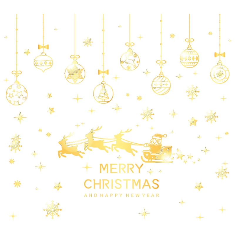 Golden Christmas Garland Window Stickers Christmas Decoration for Home Shopping Mall Showcase Glass Door Decals Snowflake Xmas