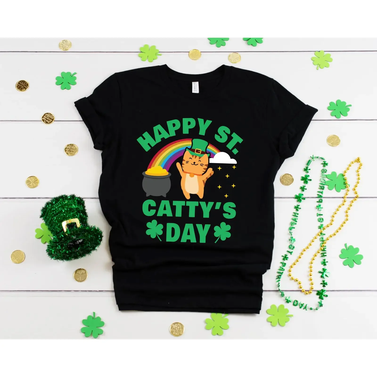 St Patrick's Day CaT T Shirt Cute Kitten Outfit SweaT Long Sleeve Kids Children Apparel  vintage Washed Soft