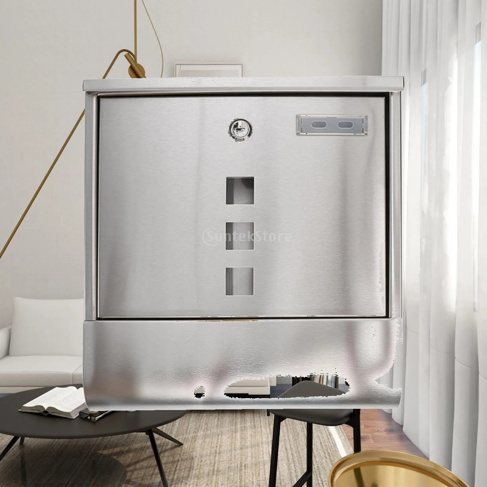 Stainless Steel Wall Mounted Mailbox for Outdoor Use with Lock and Mail Window Weatherproof Letter Box for House Parcel