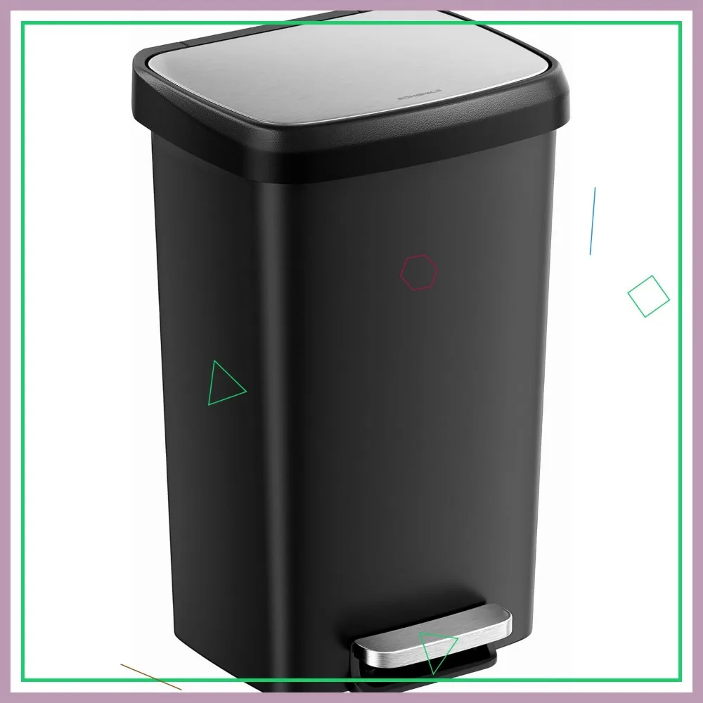 

12-Gallon Kitchen Trash Can with Soft-Close Lid, Pedal, Wheels, and Odor Control in Ink Black