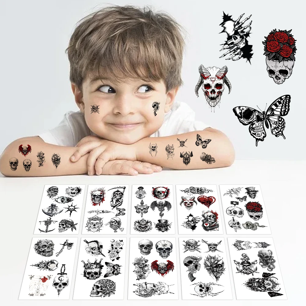 

10pcs Skull tattoo stickers Handle Leg Summer Party Body Decoration Temporary Tattoo Stickers
