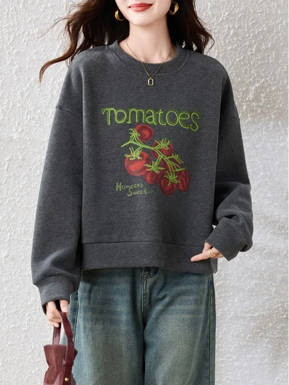 Faionable solto sle ato carta impressão moletom anti-envelhecimento design outono inverno coleção versão coreana final da linha