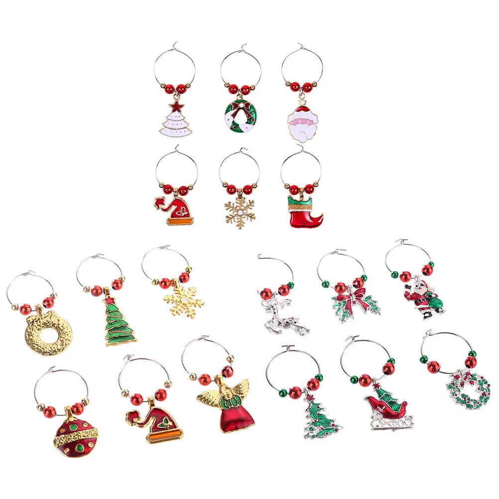 18Pcs Wine Glass Charms Christmas Themed Metal Decorations Party Drink Markers Identifiers Tags Xmas Wine Glass Rings