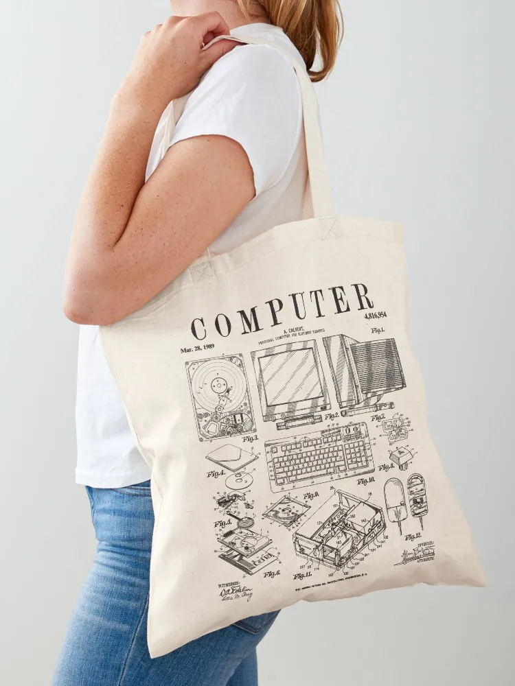Computer Gamer Geek Vintage IT PC Hardware Patent Print Tote Bag canvas tote bags sac pour femme Shopper handbag