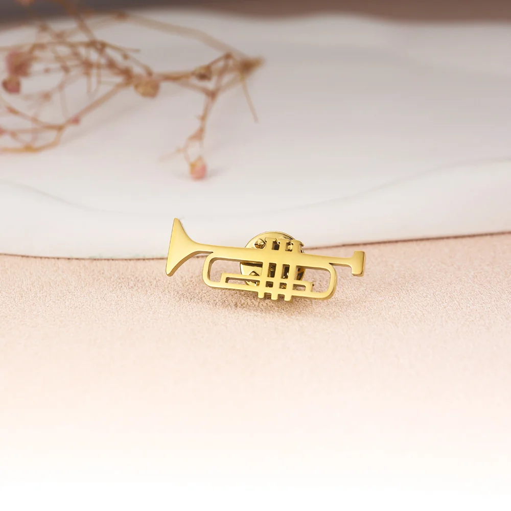 Musical Instrument Trumpet Brooch Pin Stainless Steel Mens Punk Hip Hop Music Brooches Jewelry Elegant Clothing Pin Accessories