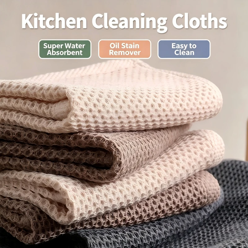 1/3/5 Pcs Absorbent Cotton Waffle Towel Gauze Square Towel Hand Towel Cleaning Honeycomb Cloth Dishwashing Towel