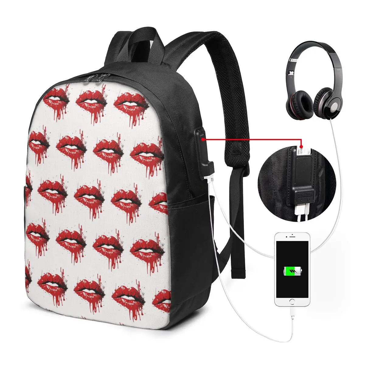 Red Lips Graffiti Art Kiss Me Backpack Travel Notebook Bag Computer College Student School Bag Laptop Shoulder Bags Men Women