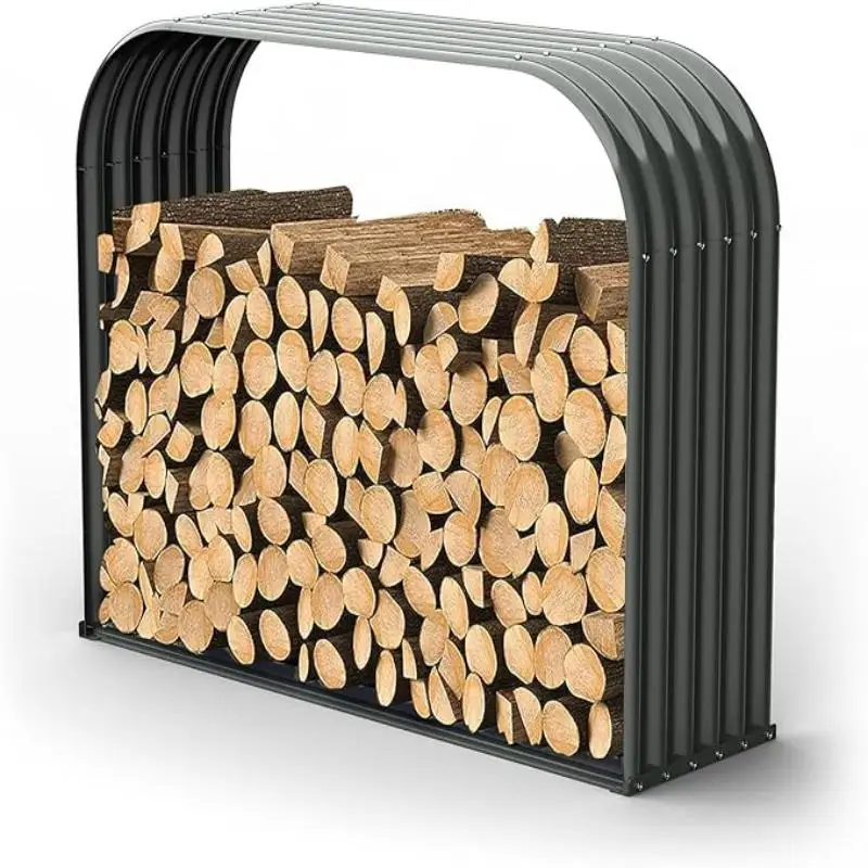 

Galvanized Steel Firewood Storage Shed, Heavy Duty Corrugated Log Rack, Durable Rust-Resistant Design for Outdoor Wood Storage