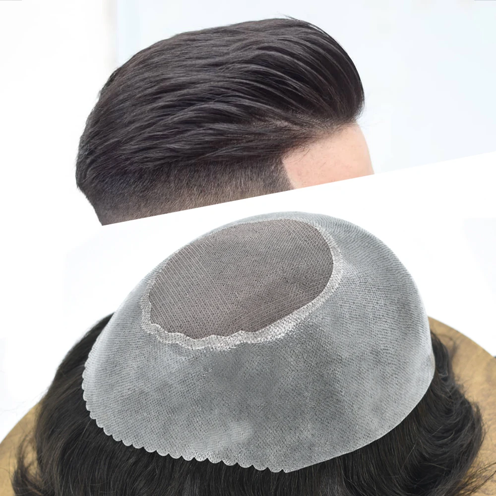 Toupee For Men Fine Mono with Clear Poly Remy Hair Replacement System All Hand Tied Natural Human Hair Breathable Men Wig Ts-3