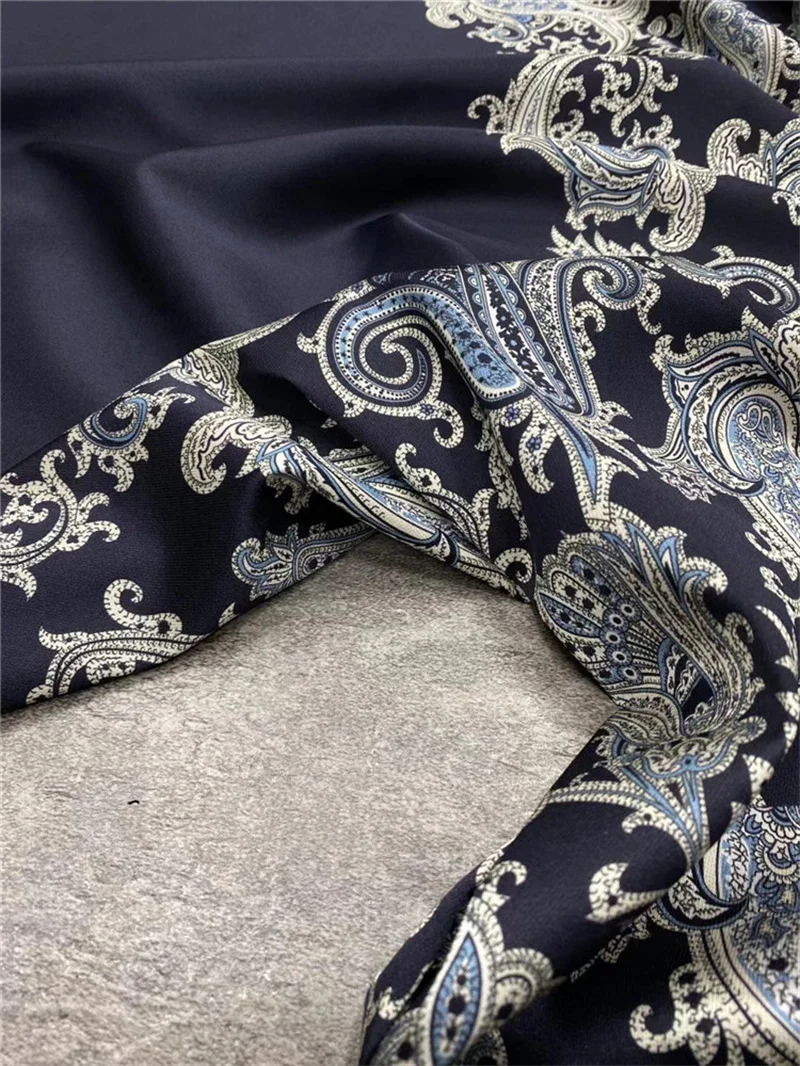 Fashion Navy Temperament Light Luxury Positioning Printing Elastic Twill Silk Fabric Dress Shirt Scarves Fabric Alibaba Express