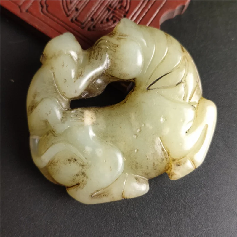 Antique Jade Natural Aged Crafts Xiu Jade Monkey on Horse Pendant Hanging Ornament Handheld Piece Wholesale