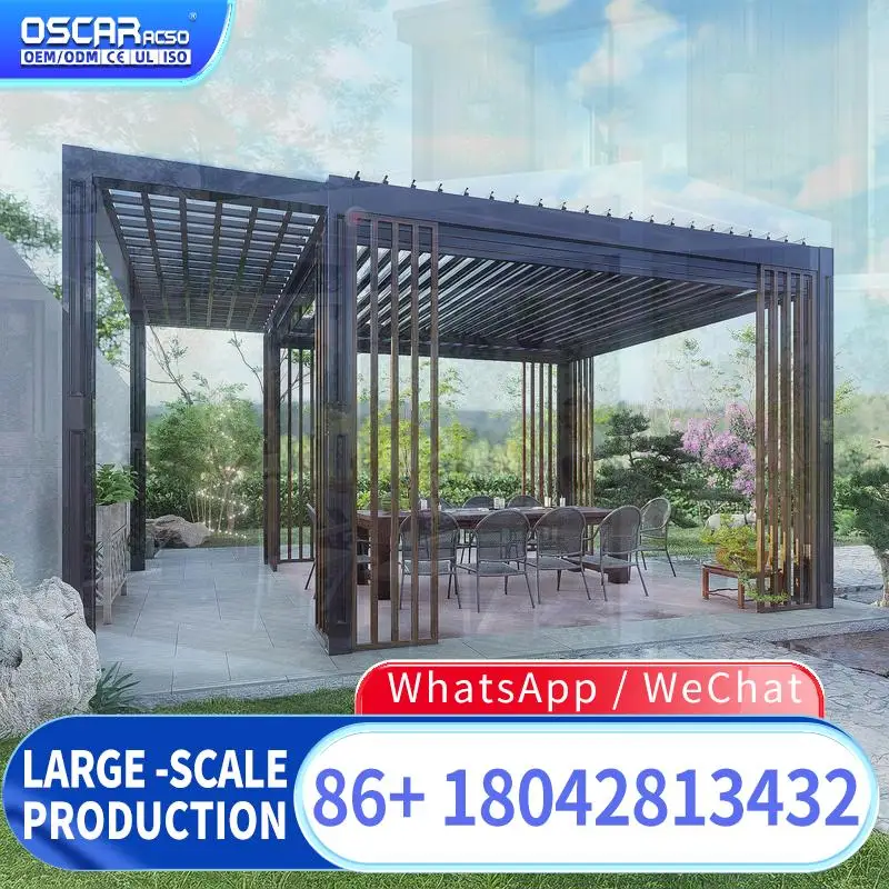 10x10 10x12 12x16 16x20 ft Bioclimatic Outdoor Adjustable Louvered Aluminum Alloy Frame Waterproof Roof for Patio pergola