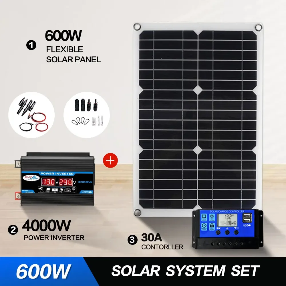 4000W Solar Inverter Kit 12V to 110V/220V with Panel & Controller - Complete Off-Grid Power System for Home RV Camping