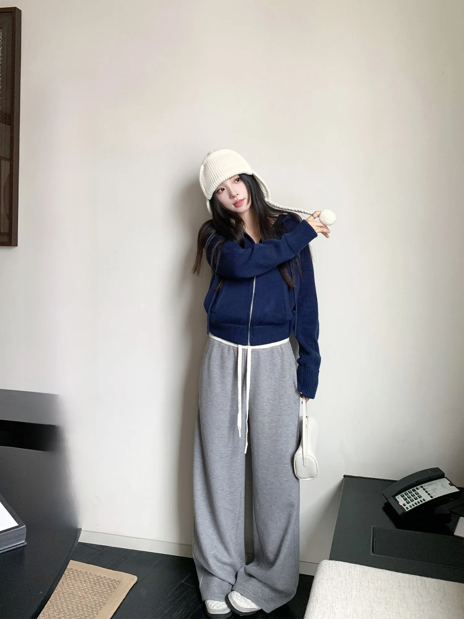 

Женские трикотажные повседневные брюки на флисовой подкладке с завязками, прямые, свободные, с высокой талией, осенние, в стиле колор-блок