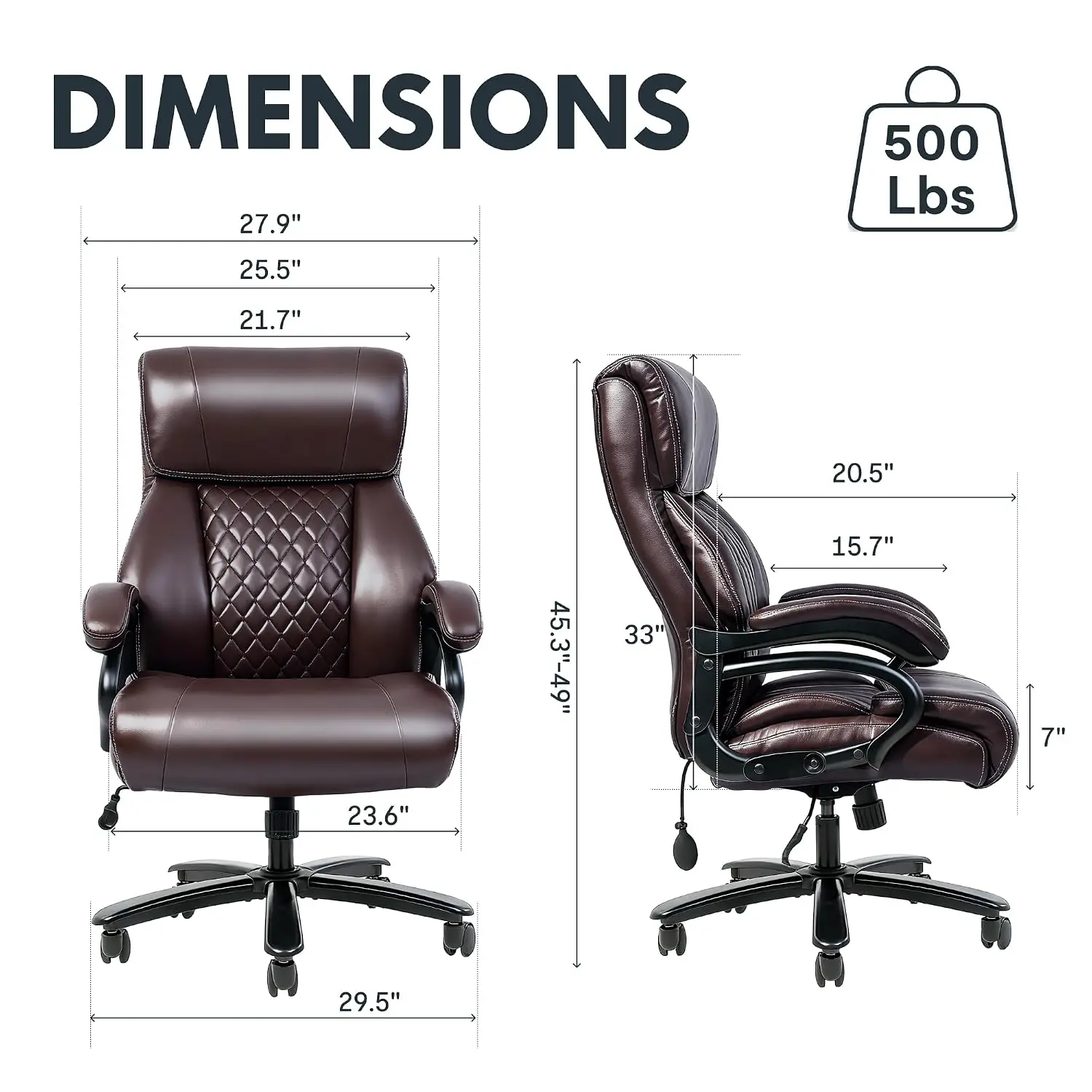 Heavy Duty Office Chair Big & Tall, High Back Computer Chair Armrest Lumbar, PU Leather Desk Chair Work Game, Brown, Customized