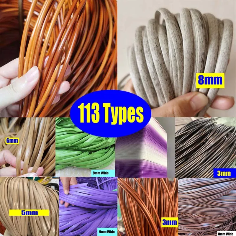 

113 Types 500g Round/Flat PE Synthetic Rattan For Weaving Handmade DIY Basket Bowl Vase Plastic Rope Material Chair Table Repair