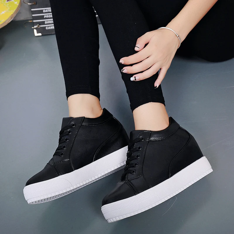 New White Hidden Wedge Heels Sneakers Casual Shoes Woman High Platform Shoes Women\'s High Heels Wedges Shoes for Women