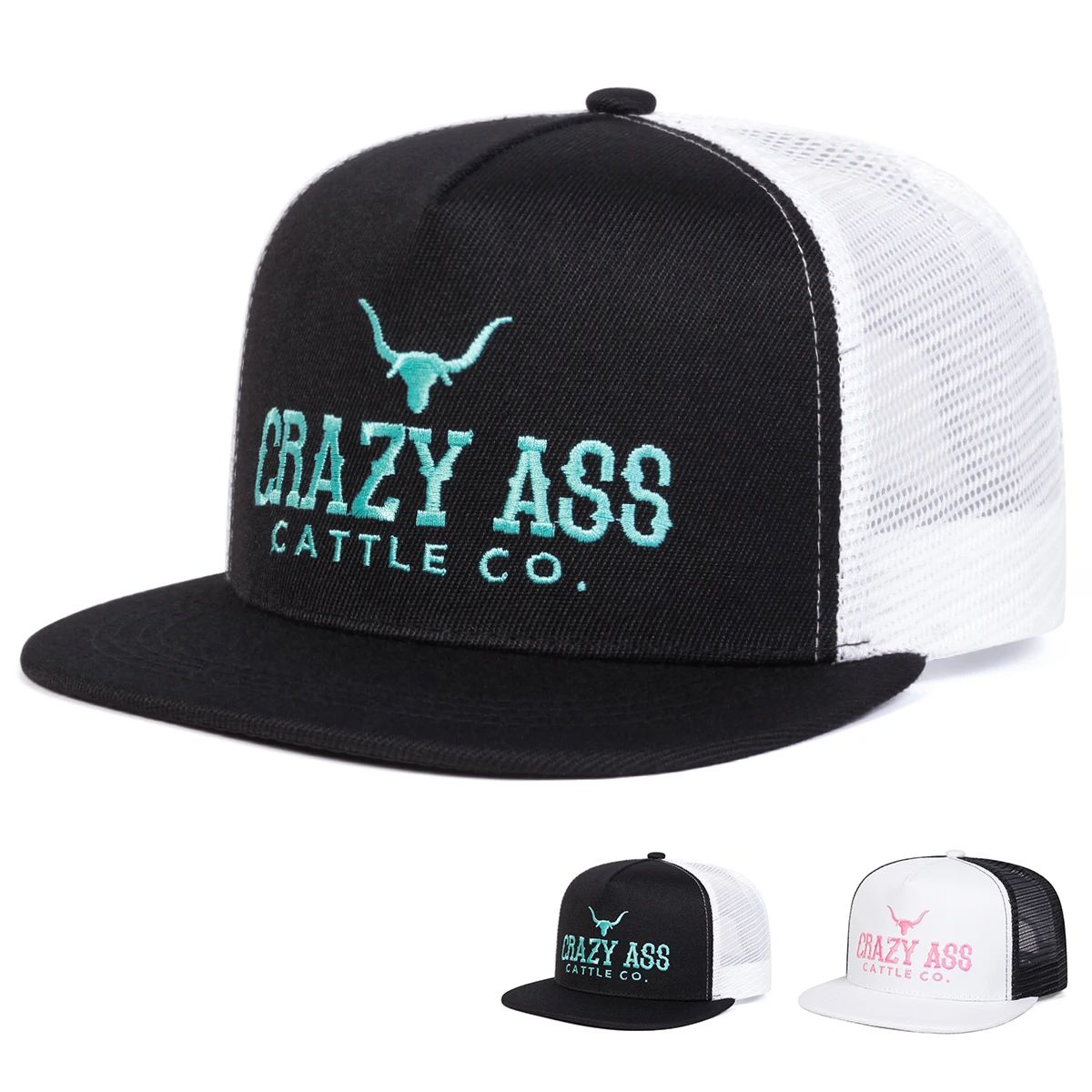 Unisex CRAZY ASS CATTLE CO Embroidery Hip-hop Net Hats Spring Summer Outdoor Adjustable Casual Baseball Caps Sunscreen Hat Cap