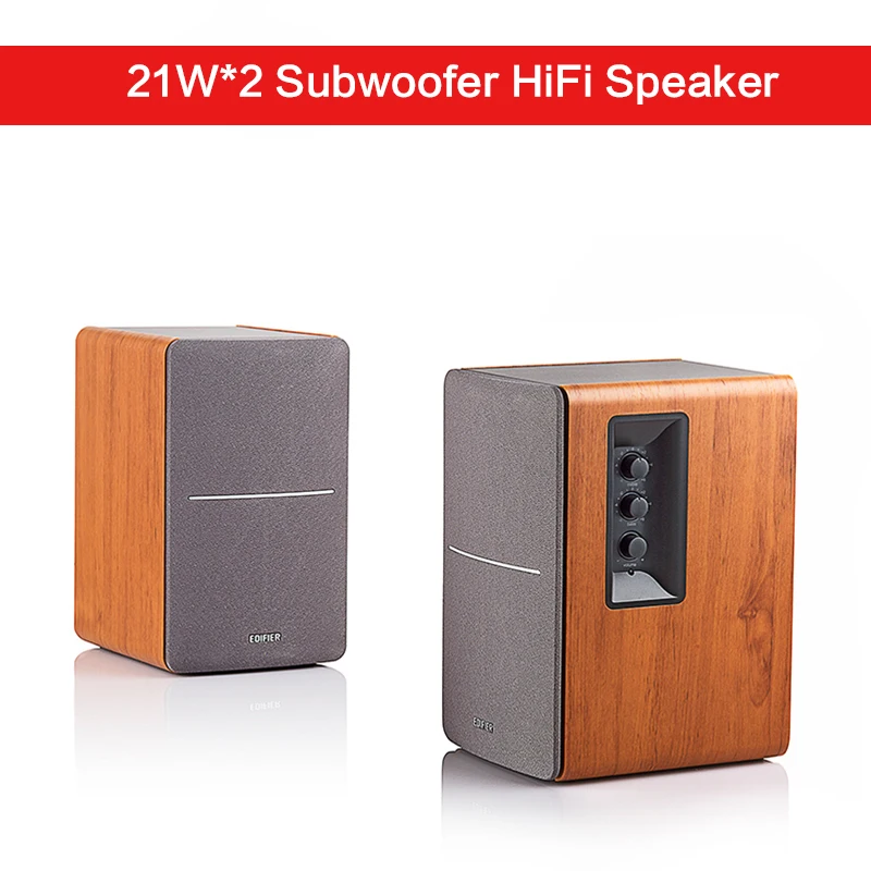 21W*2 Active Speaker R1200TII Computer Audio Wooden HIFI Notebook Speaker Subwoofer with Amplifier with PC AUX 45Hz-20KHz