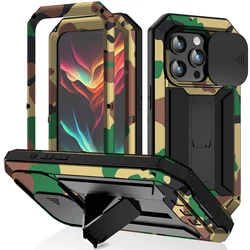 For iPhone17 16 15 14 Plus 13 Pro Max Rugged Metal Armor Phone Case Heavy Duty Aluminum Shockproof Cover Gorilla Glass Protector