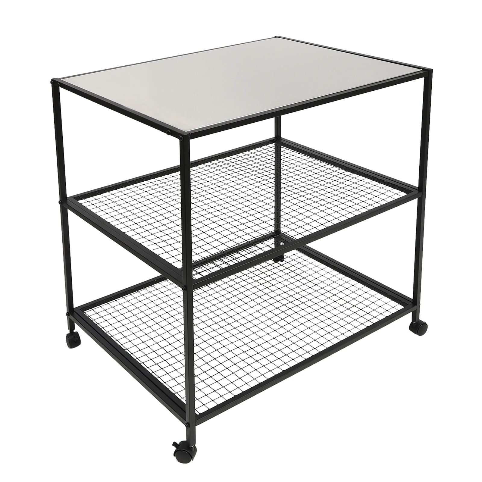 Three-Shelf Movable Food Prep and Work Cart Table Stainless Steel Grill Cart