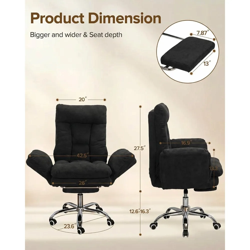 Multifunctional Big and Tall Office Chair with Flip-Up Armrests & Footrest | 180° Reclining Comfy Computer Gaming Chair for Pets & Cross-Leg Sitting, Ergonomic Desk Chair for Work, Gaming & Nap, Black