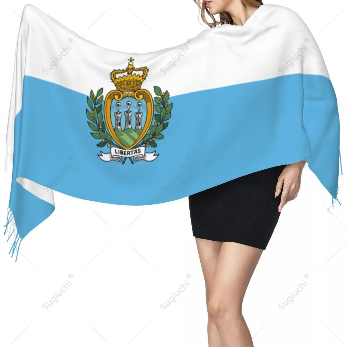 San Marino Emblem Flag Scarf Pashmina Warm Scarves Shawl Wrap Hijab Spring Winter Multifunction Unisex